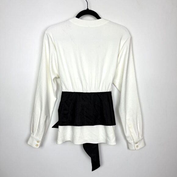 NWT Tibi Chalky Drape Dolman Sleeve Tie Waist Top Ivory Black Size 0 - Picture 5 of 10